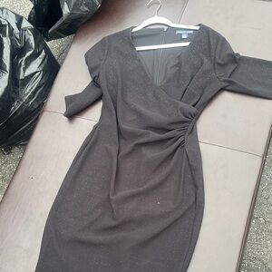 American Living Black Sparkle Wrap-Style Long Sleeve Dress